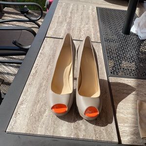 CALVIN KLEIN two tone beige and orange stiletto heels. Worn one time small ding